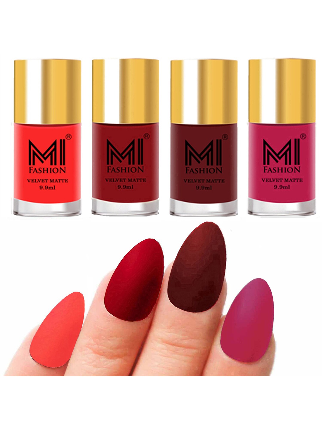 

MI FASHION Set Of 4 Velvet Matte Long Lasting Nail Polish - 9.9ml Each, Red