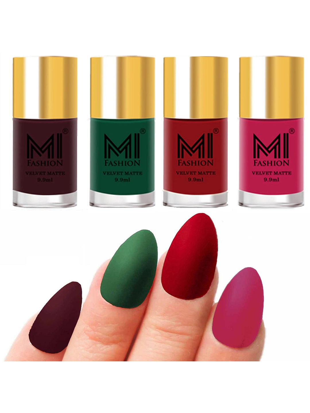 

MI FASHION Set Of 4 Velvet Matte Long Lasting Nail Polish - 9.9ml Each, Green