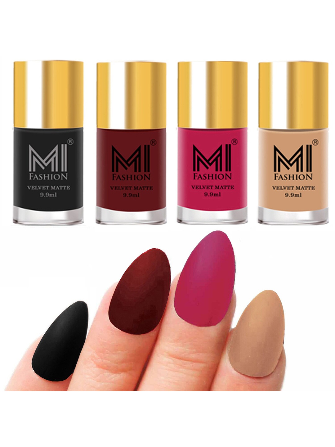 

MI FASHION Set Of 4 Velvet Matte Long Lasting Nail Polish - 9.9ml Each, Black