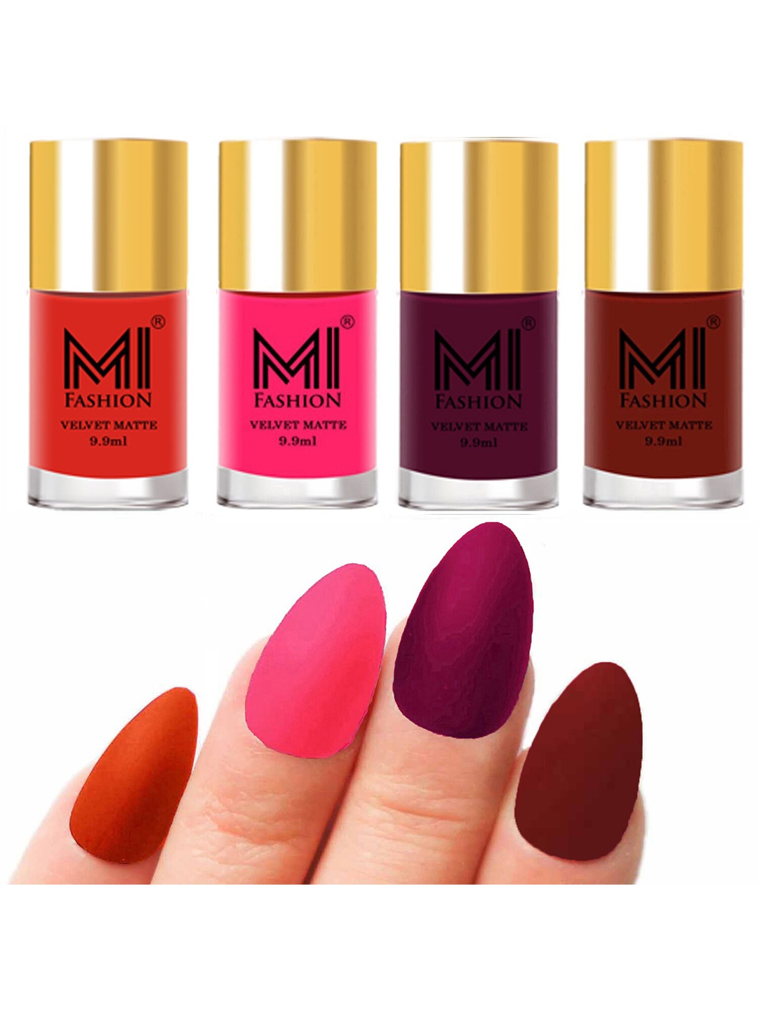 

MI FASHION Set Of 4 Velvet Matte Long Lasting Nail Polish - 9.9ml Each, Red