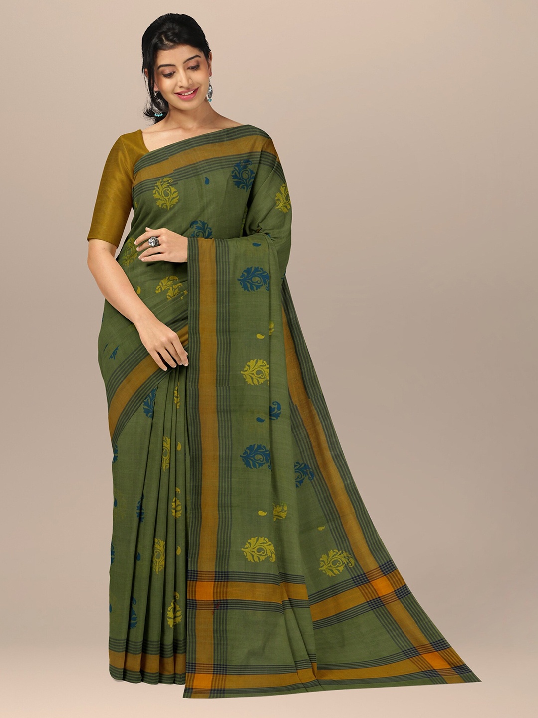 

APCO Ethnic Motifs Pure Cotton Saree, Green