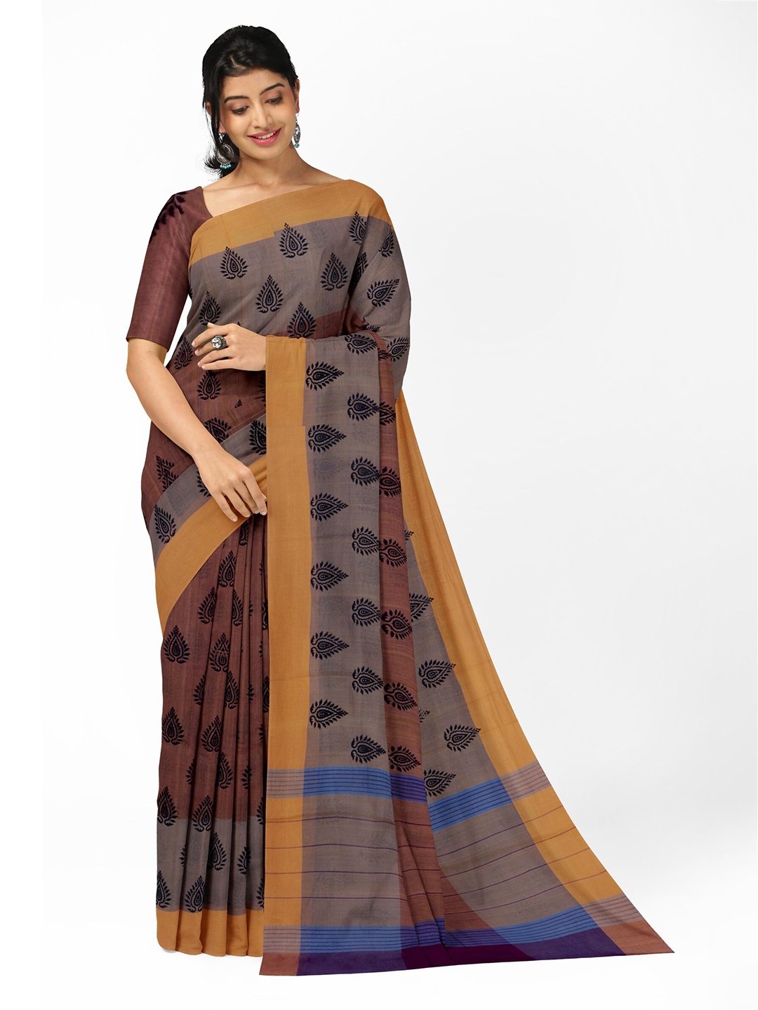 

APCO Ethnic Motifs Pure Cotton Saree, Brown