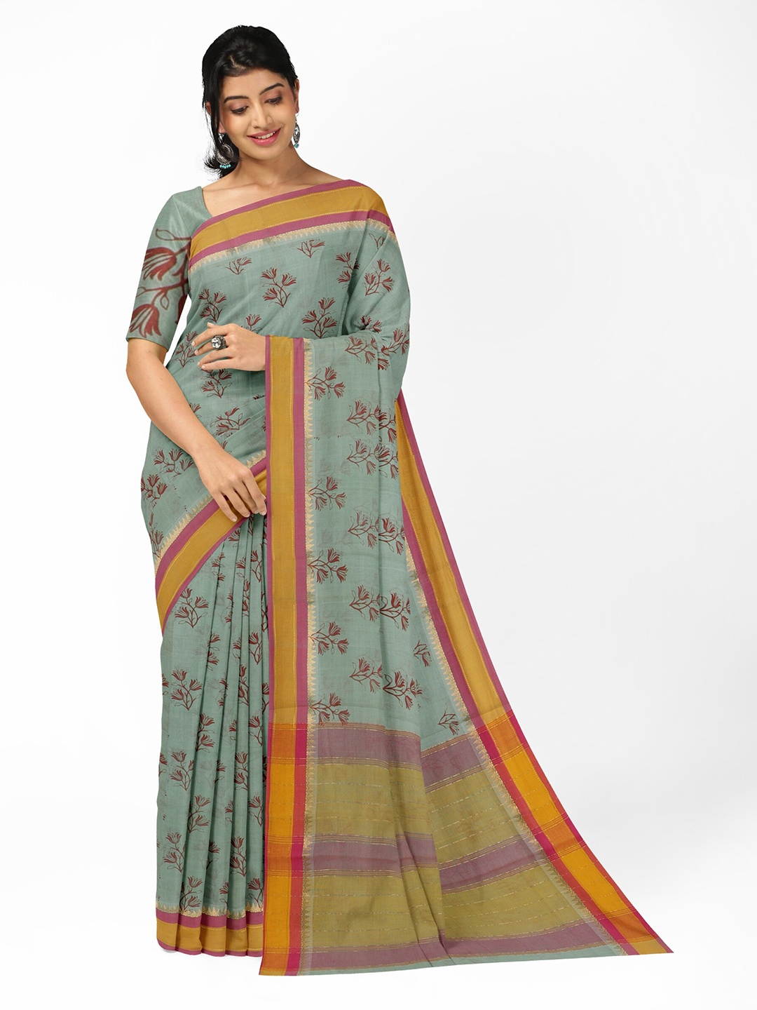 

APCO Ethnic Motifs Pure Cotton Saree, Green