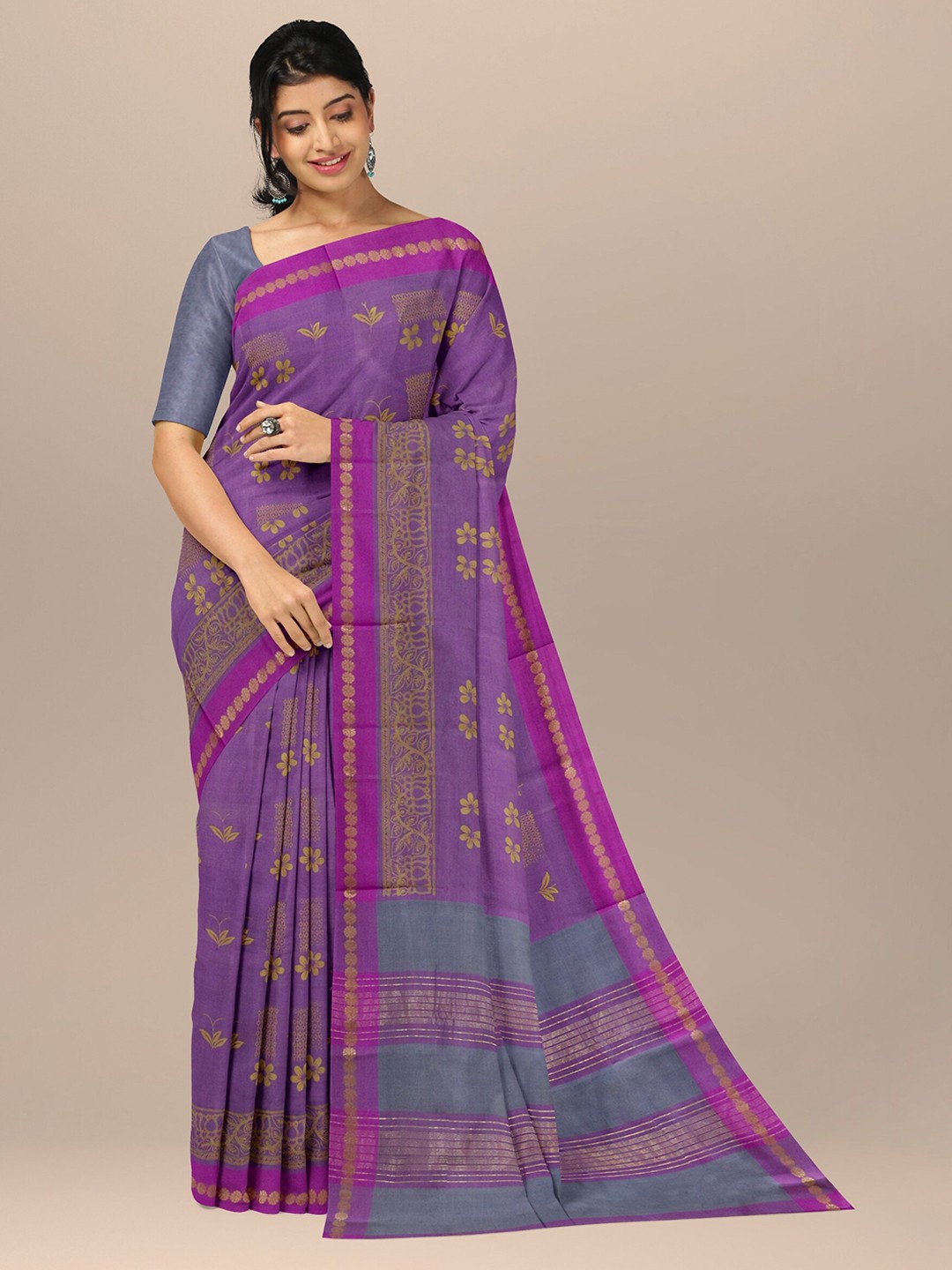 

APCO Floral Printed Pure Cotton Saree, Violet
