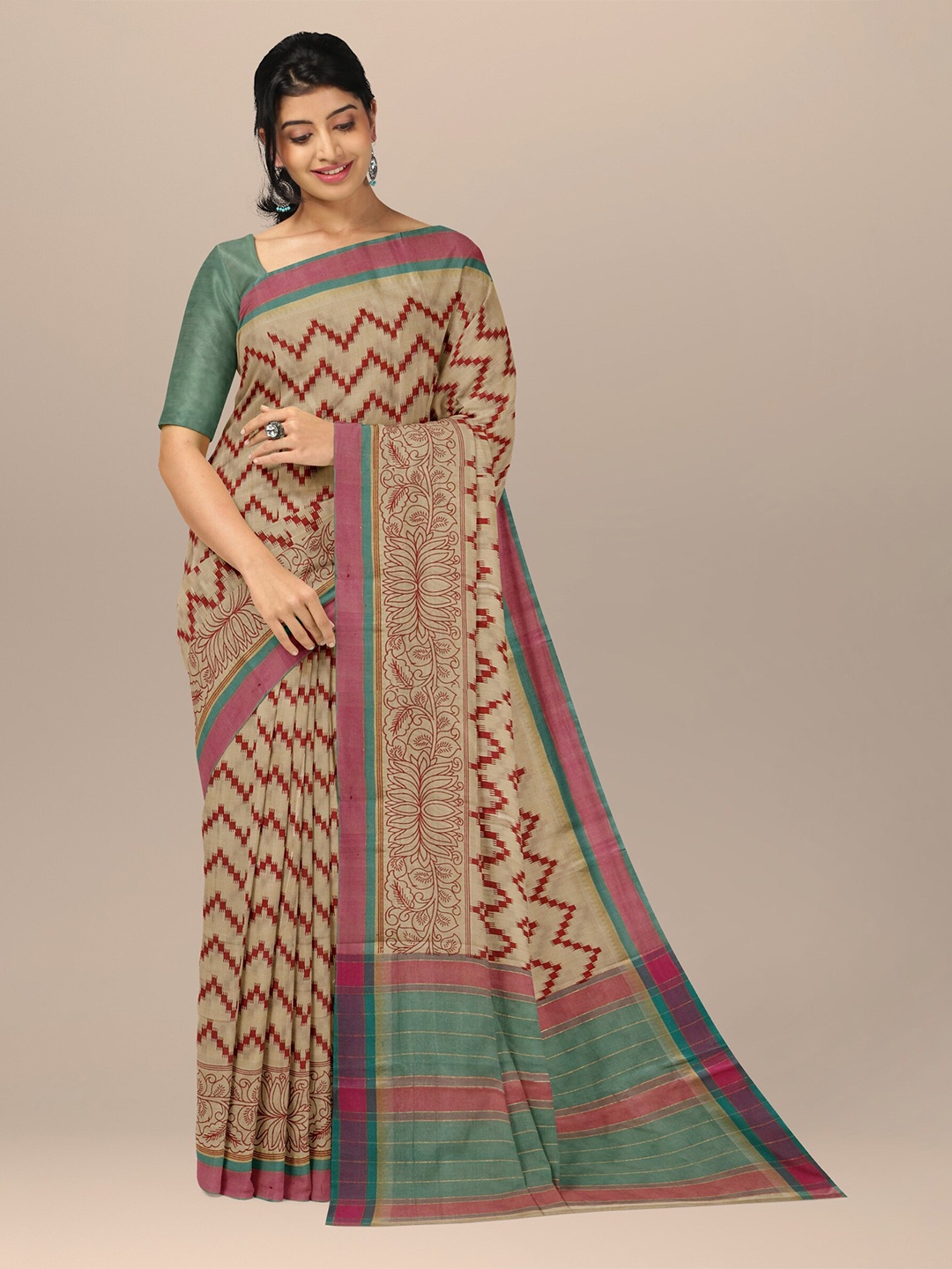 

APCO Printed Pure Cotton Saree, Peach