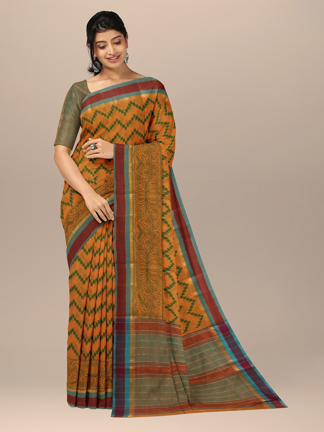 

APCO Printed Pure Cotton Saree, Yellow