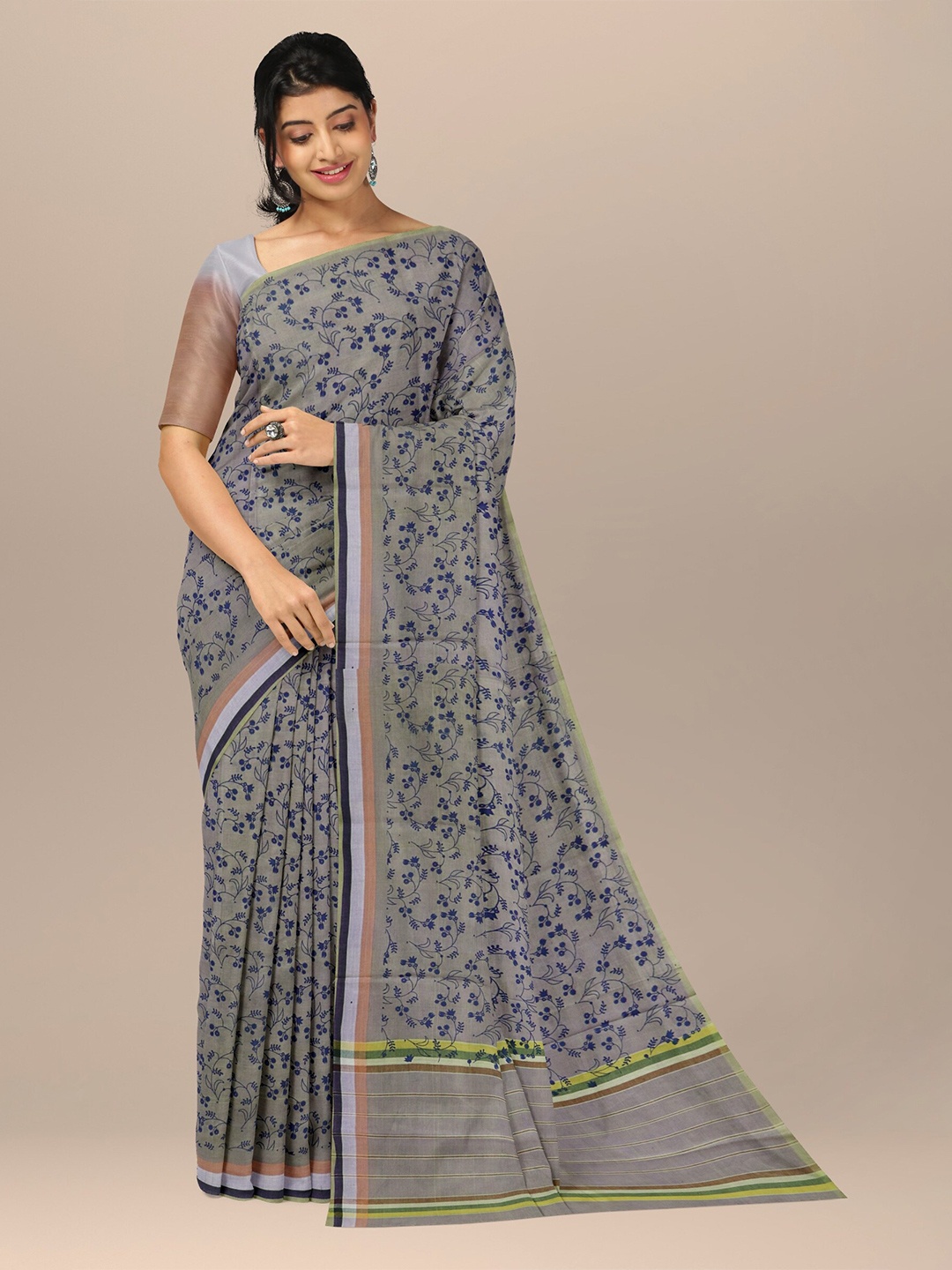 

APCO Ethnic Motifs Pure Cotton Saree, Grey