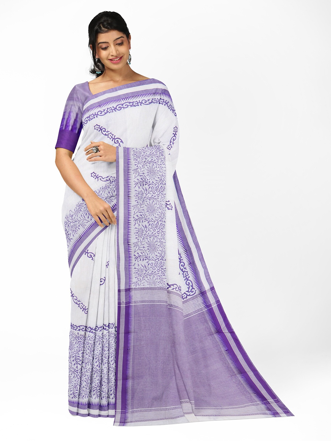 

APCO Floral Pure Cotton Saree, White