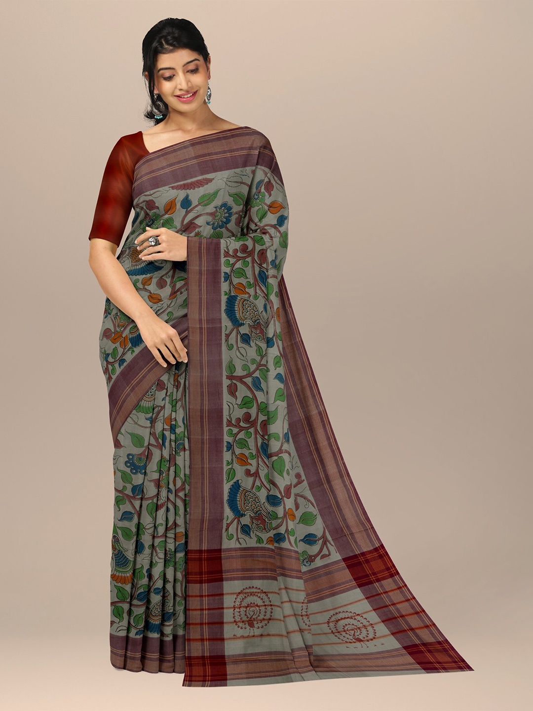 

APCO Ethnic Motifs Pure Cotton Saree, Olive