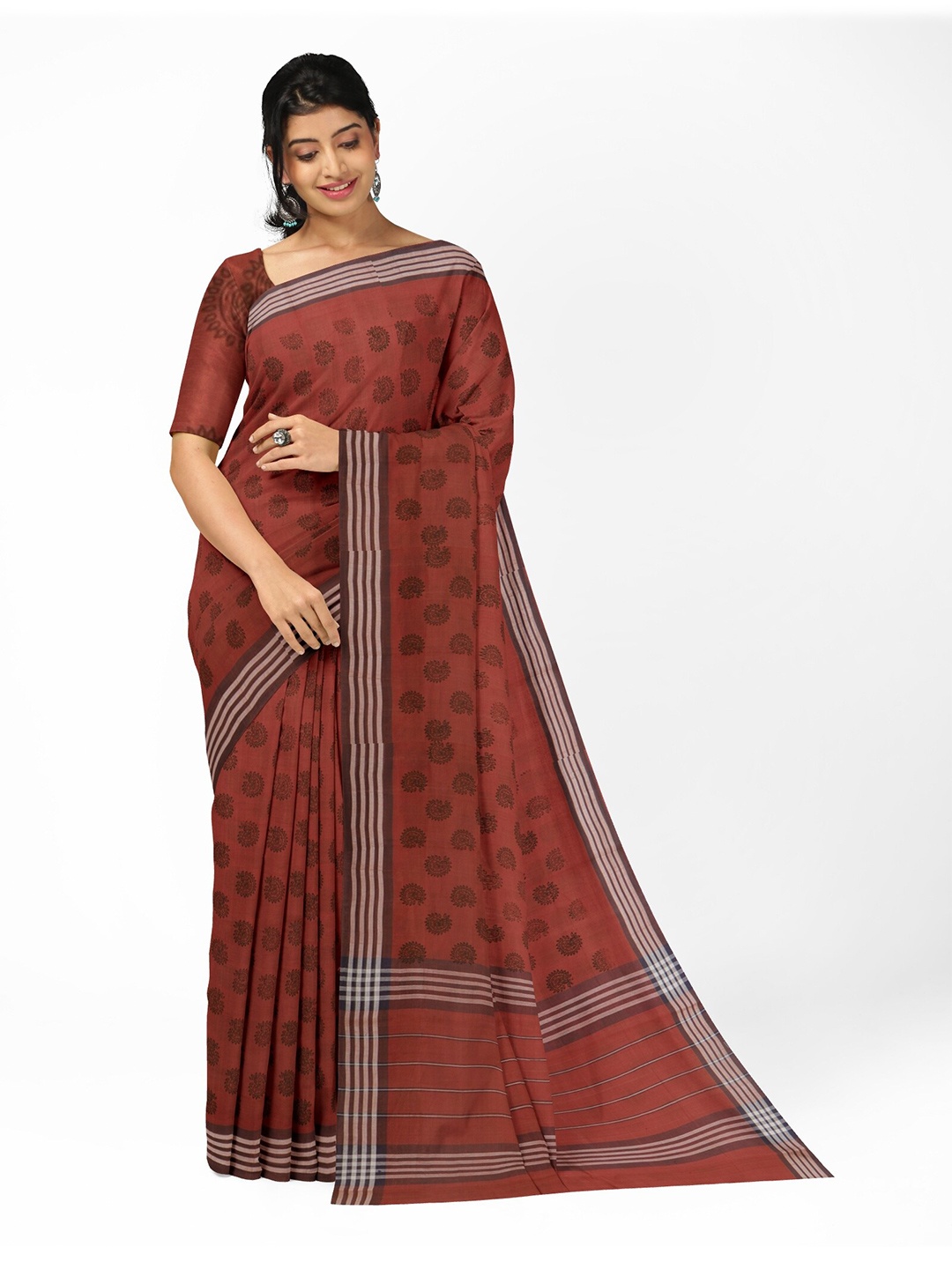 

APCO Floral Pure Cotton Saree, Red