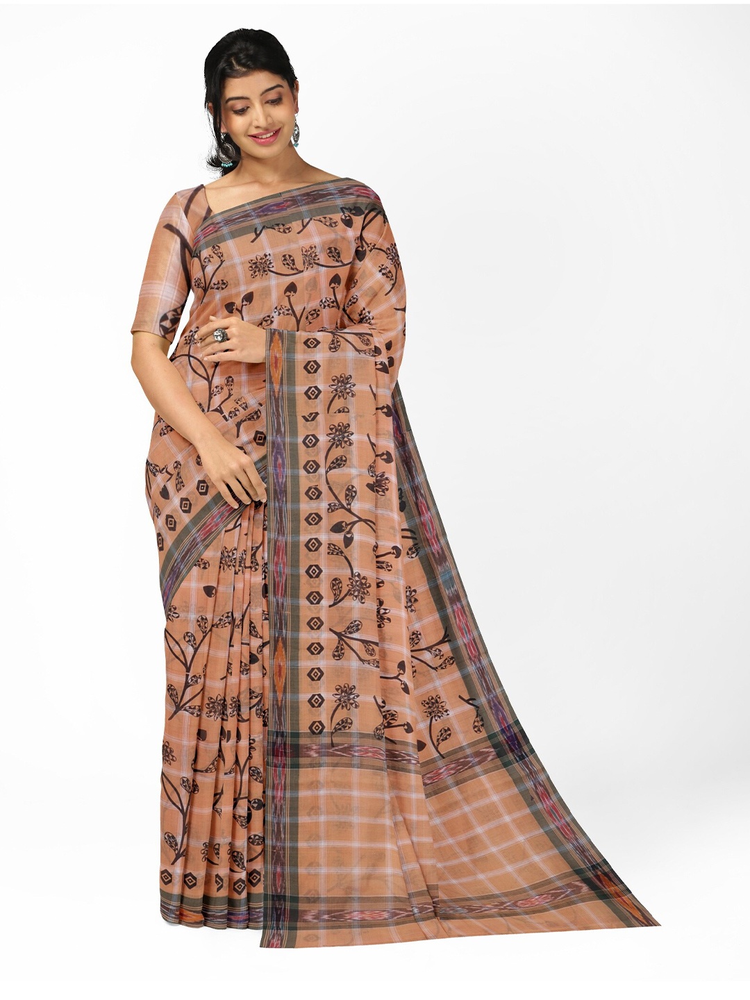 

APCO Peach-Coloured & White Ethnic Motifs Pure Cotton Saree