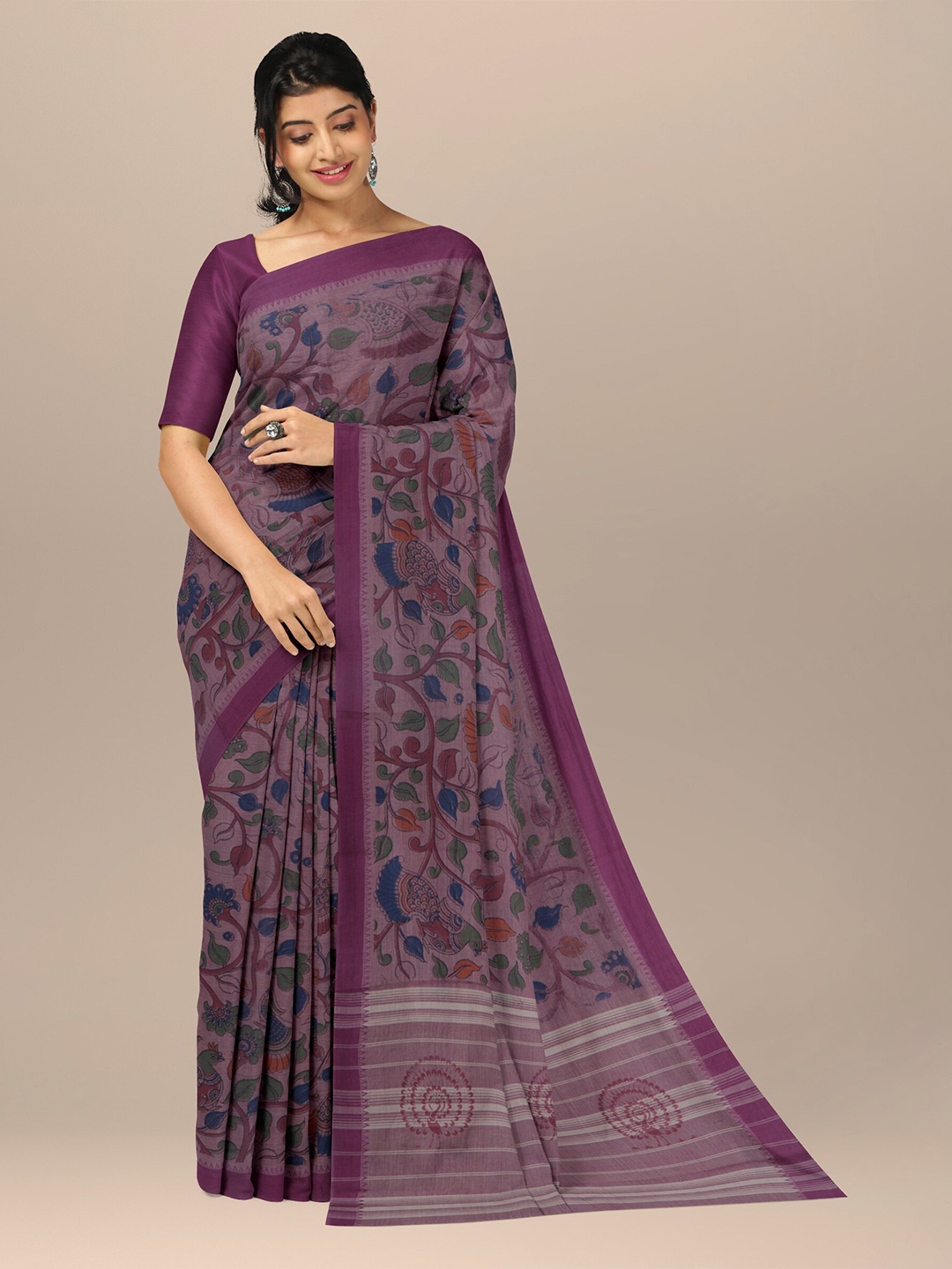 

APCO Floral Pure Cotton Saree, Violet