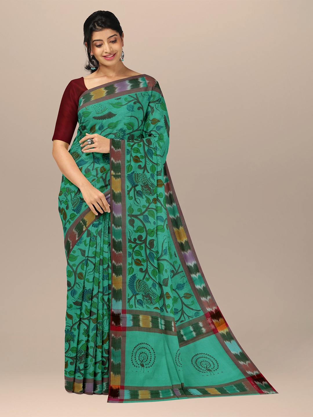 

APCO Floral Pure Cotton Saree, Sea green