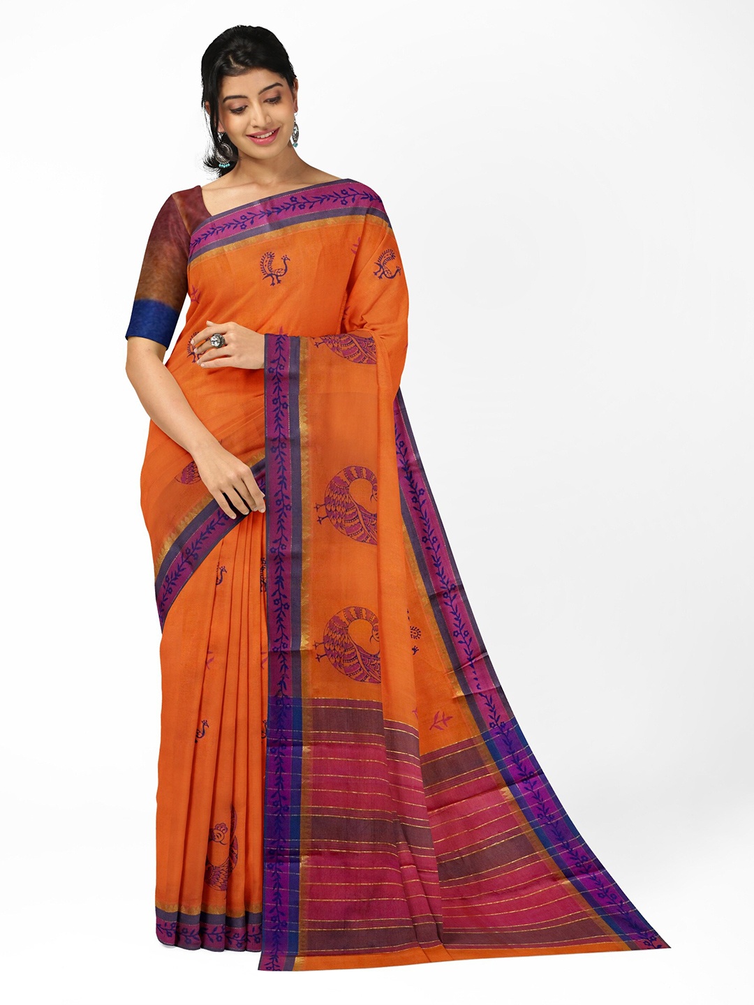 

APCO Ethnic Motifs Pure Cotton Saree, Orange