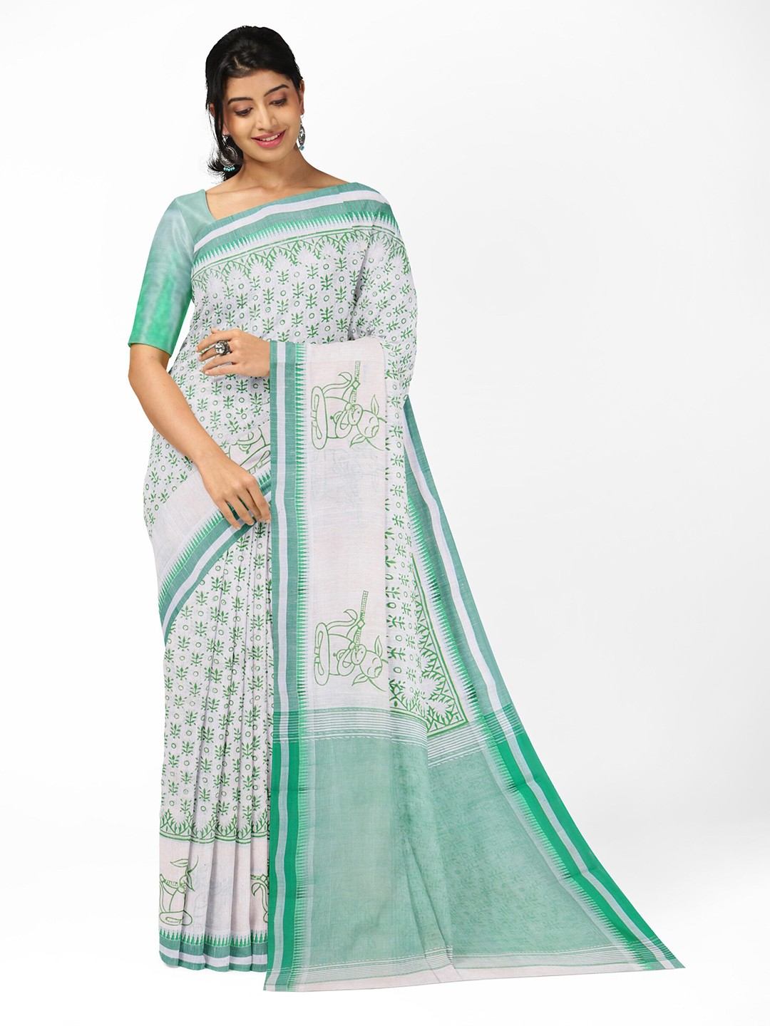 

APCO Floral Pure Cotton Saree, White