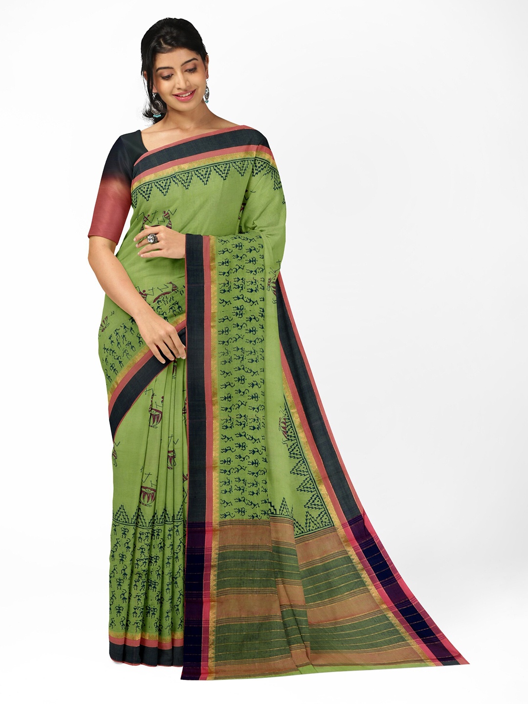 

APCO Warli Pure Cotton Saree, Green