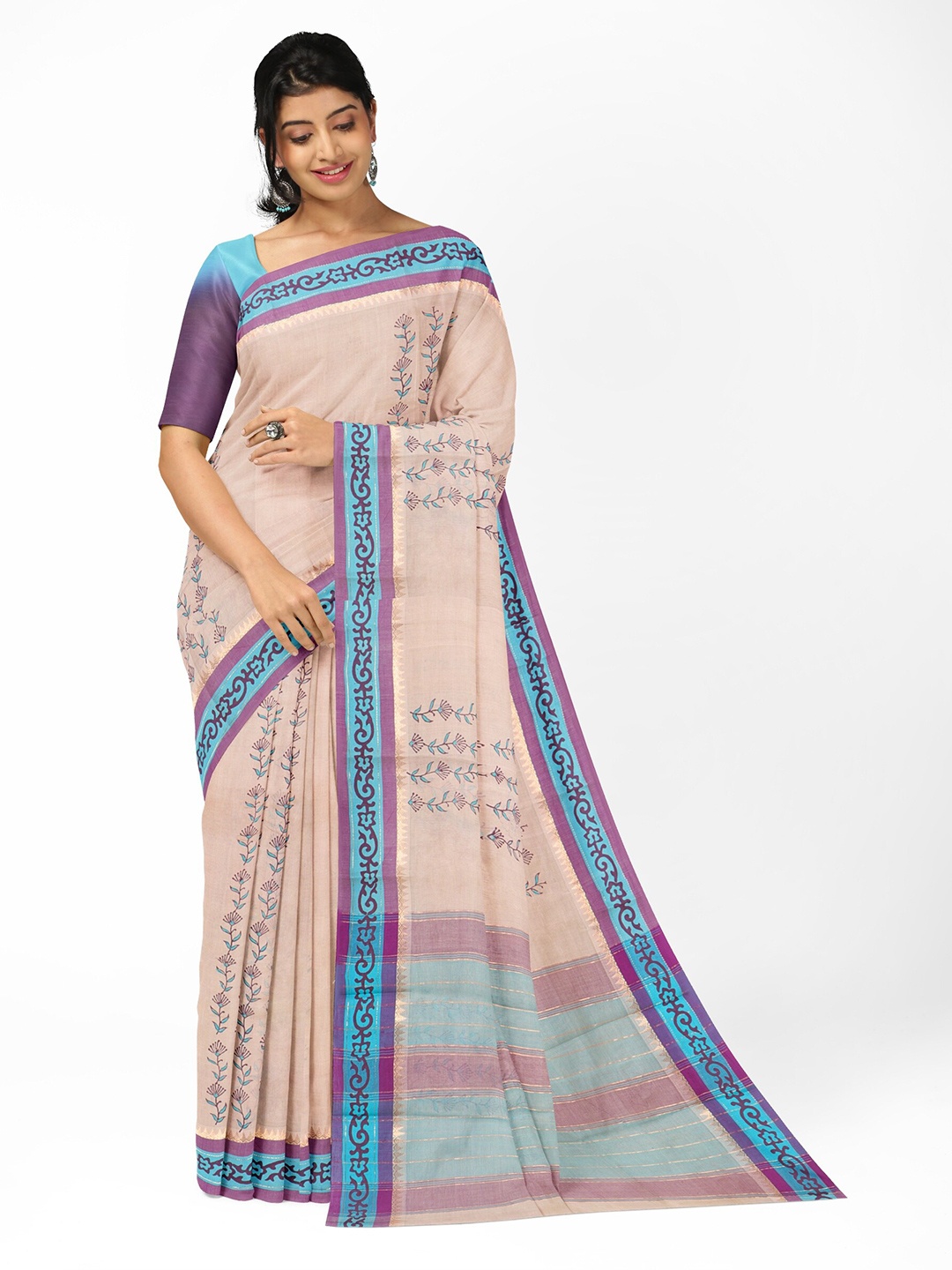 

APCO Ethnic Motifs Pure Cotton Saree, Peach