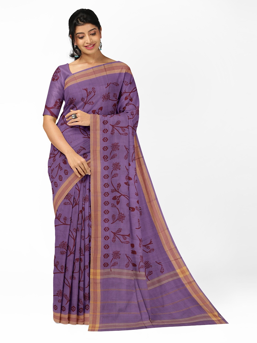 

APCO Floral Printed Pure Cotton Saree, Violet