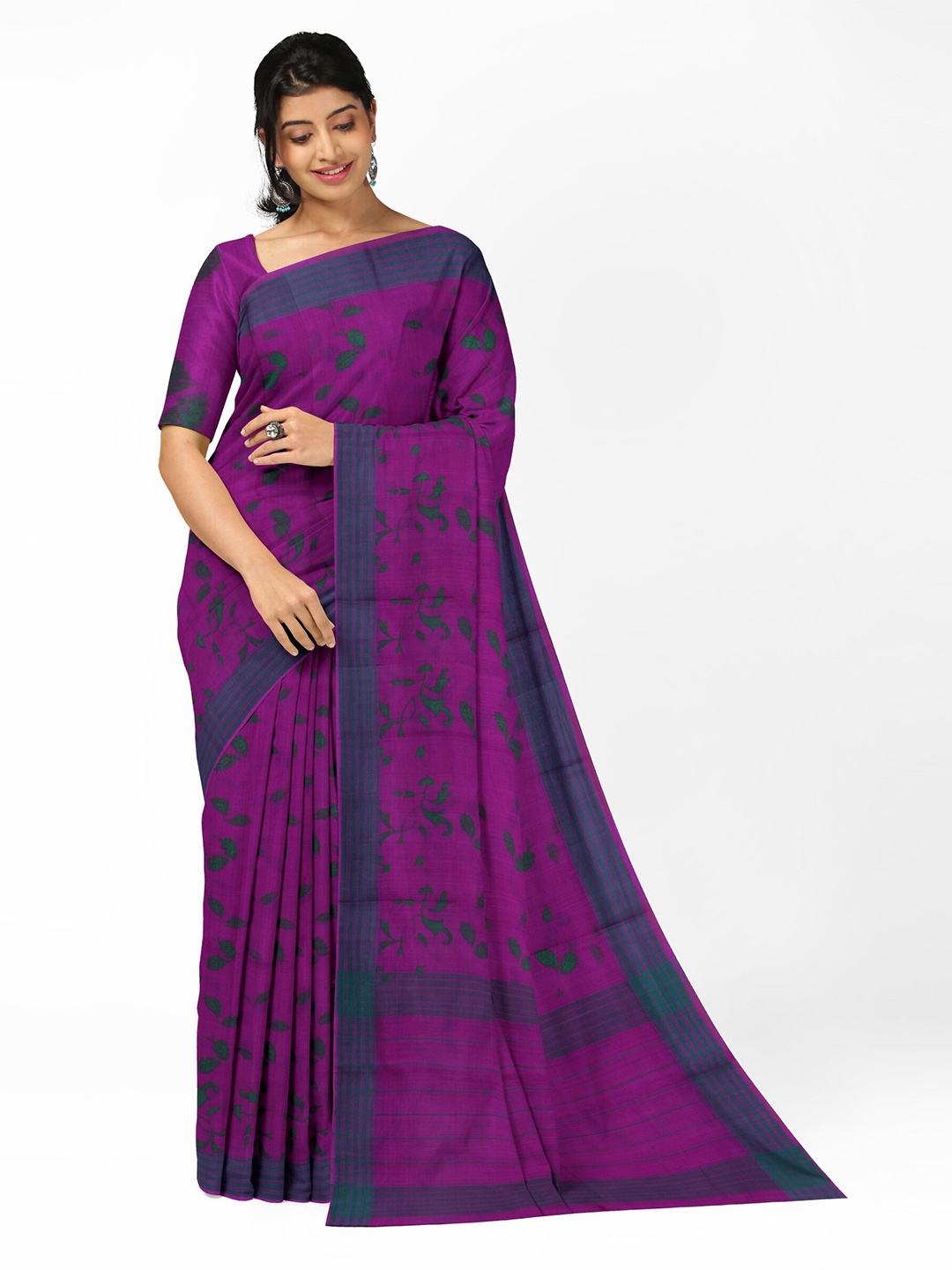 

APCO Floral Printed Pure Cotton Saree, Violet