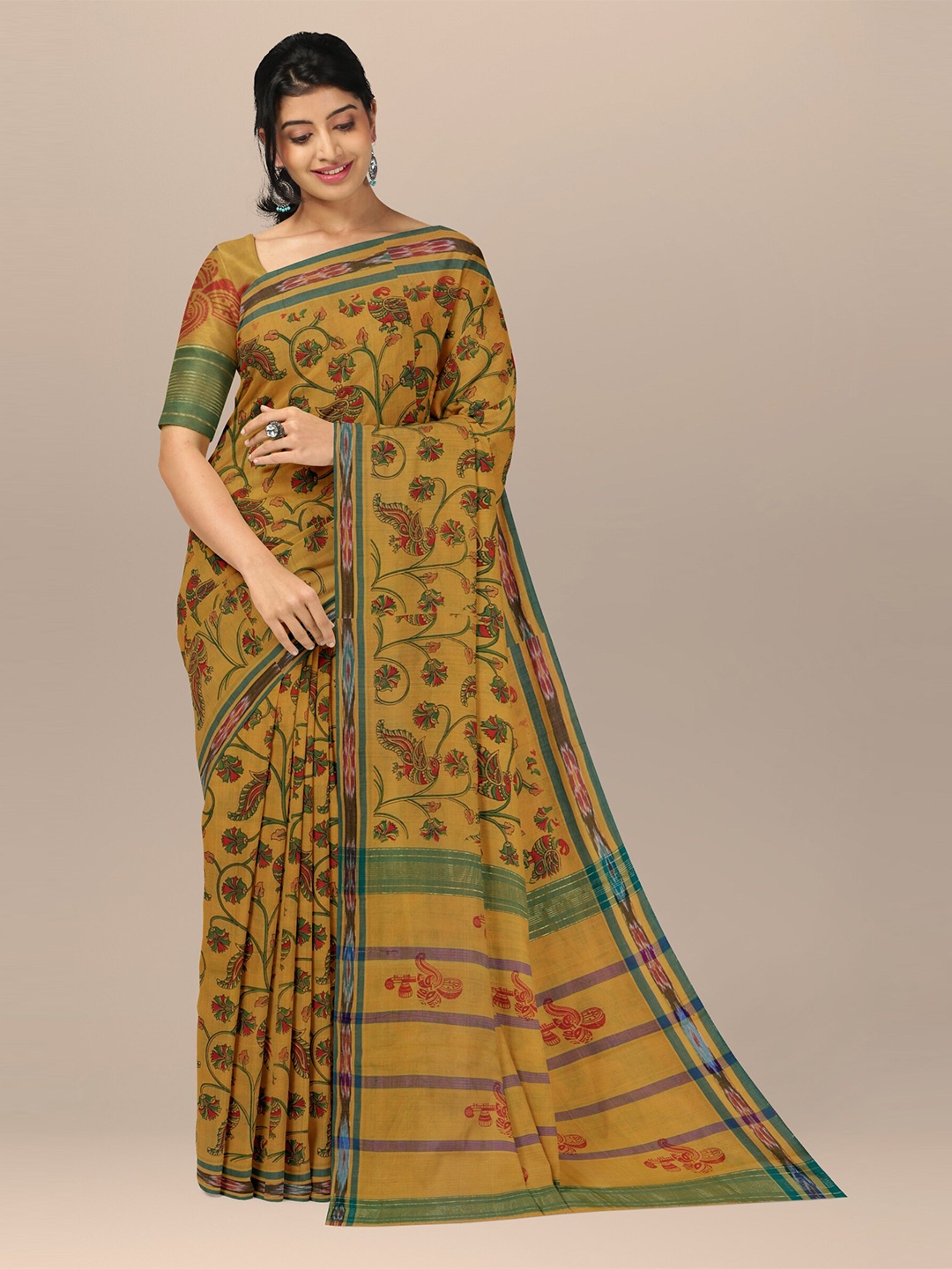 

APCO Floral Pure Cotton Saree, Mustard