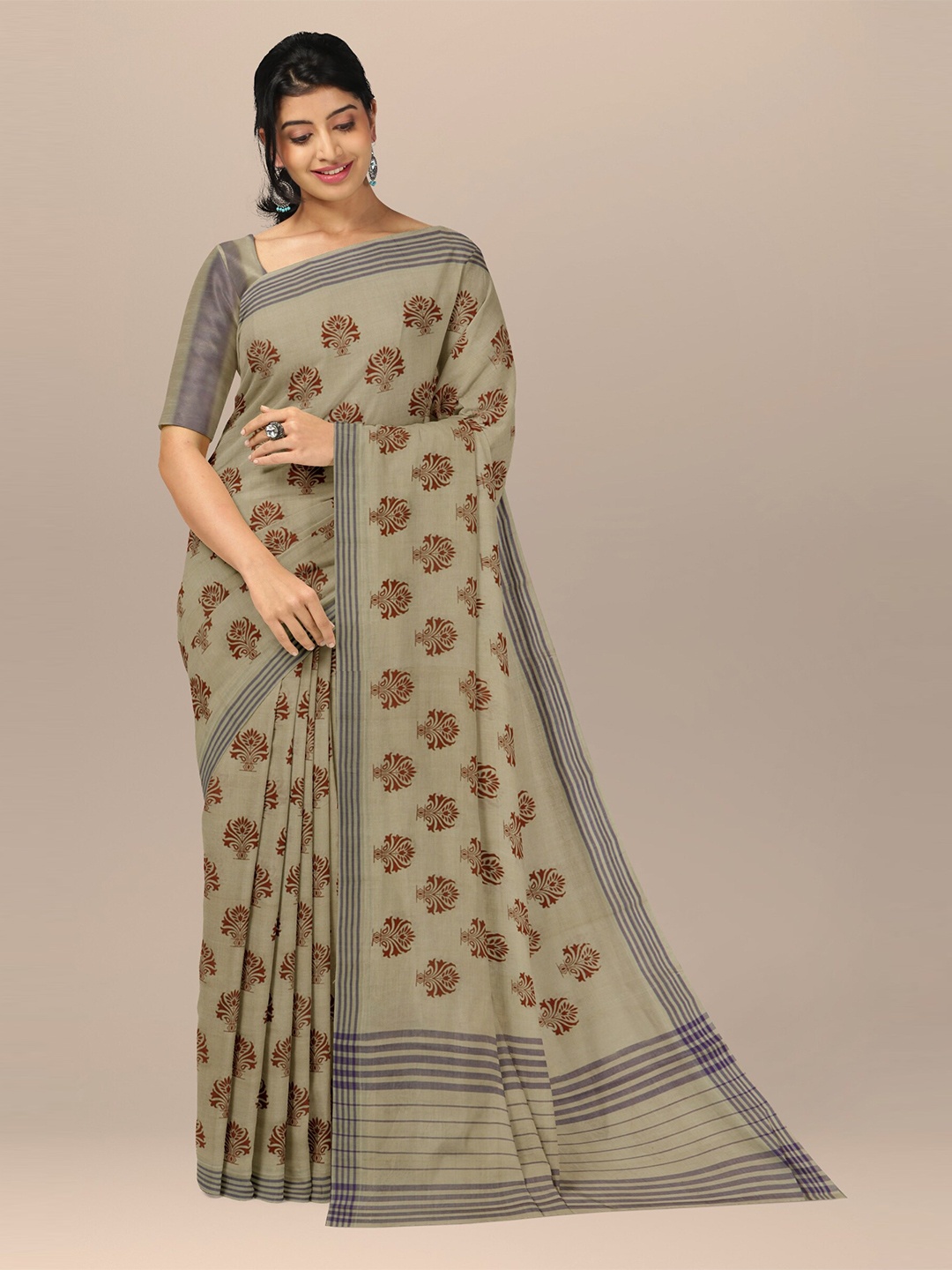 

APCO Grey & Brown Ethnic Motifs Pure Cotton Saree