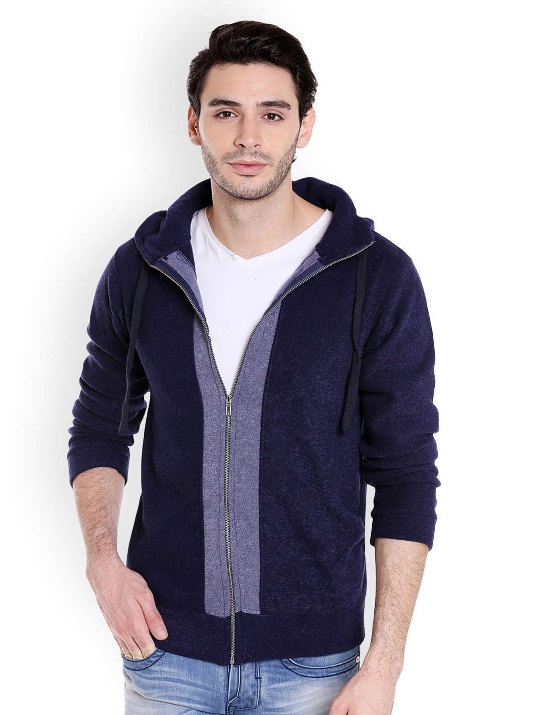 

Campus Sutra Men Navy Solid Hooded Sweatshirt, Navy blue