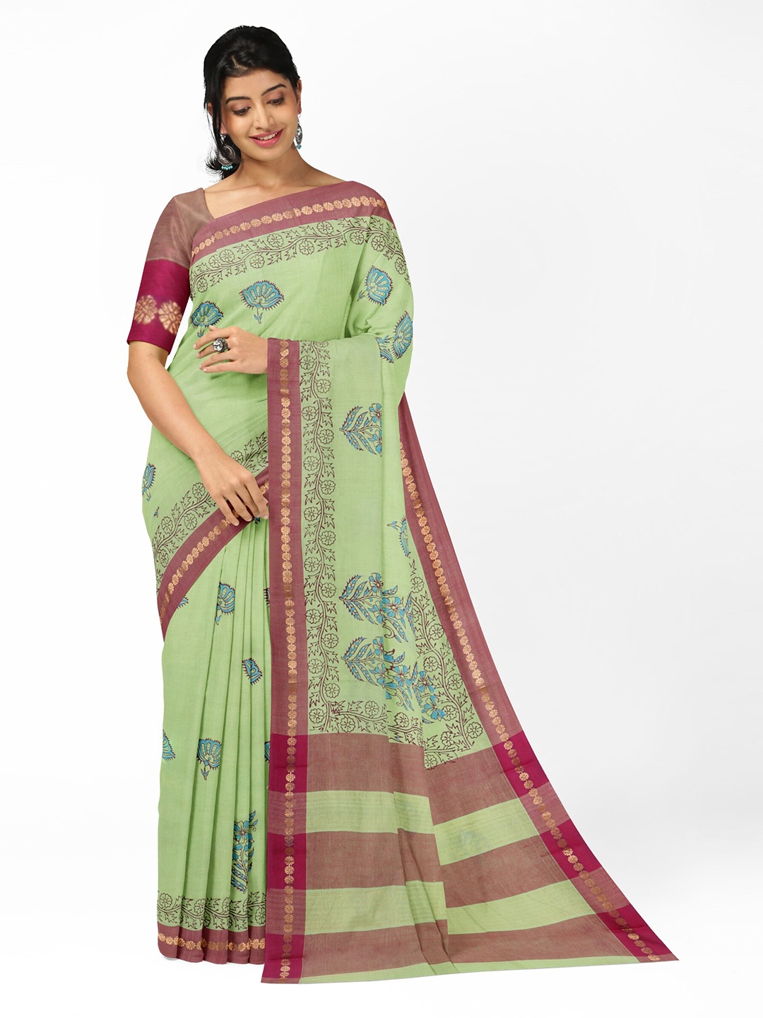 

APCO Ethnic Motifs Pure Cotton Saree, Green