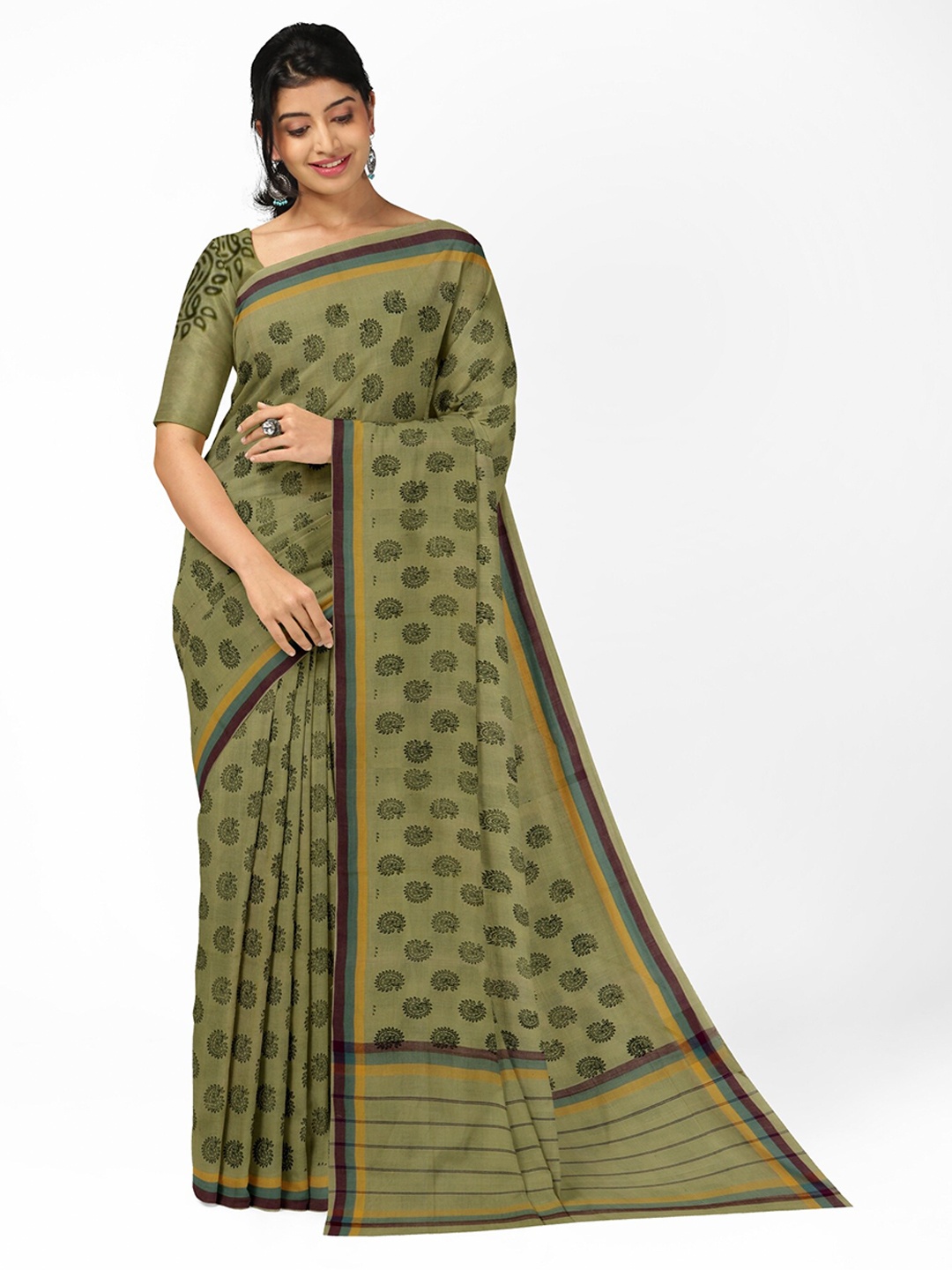 

APCO Ethnic Motifs Pure Cotton Saree, Green