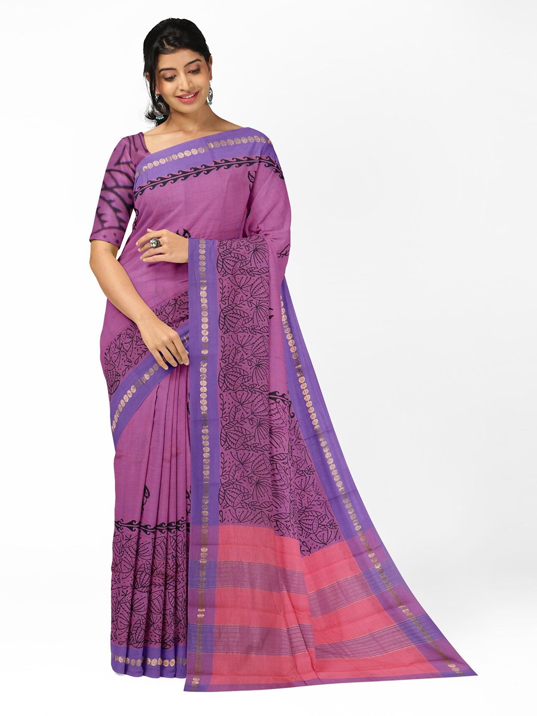 

APCO Ethnic Motifs Pure Cotton Saree, Violet