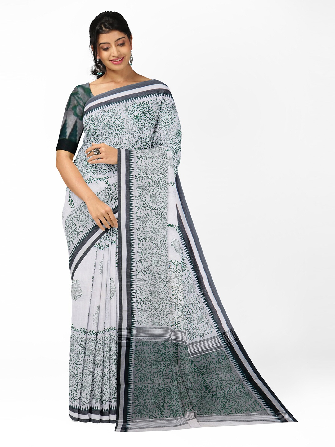 

APCO Floral Pure Cotton Saree, White