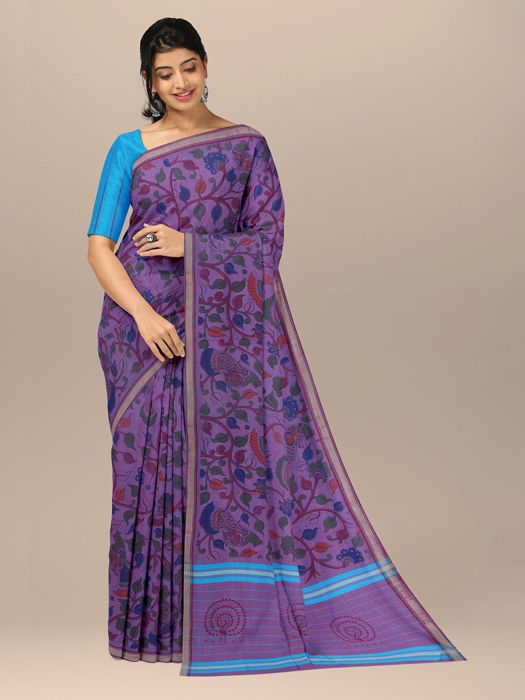 

APCO Floral Printed Zari Pure Cotton Saree, Violet