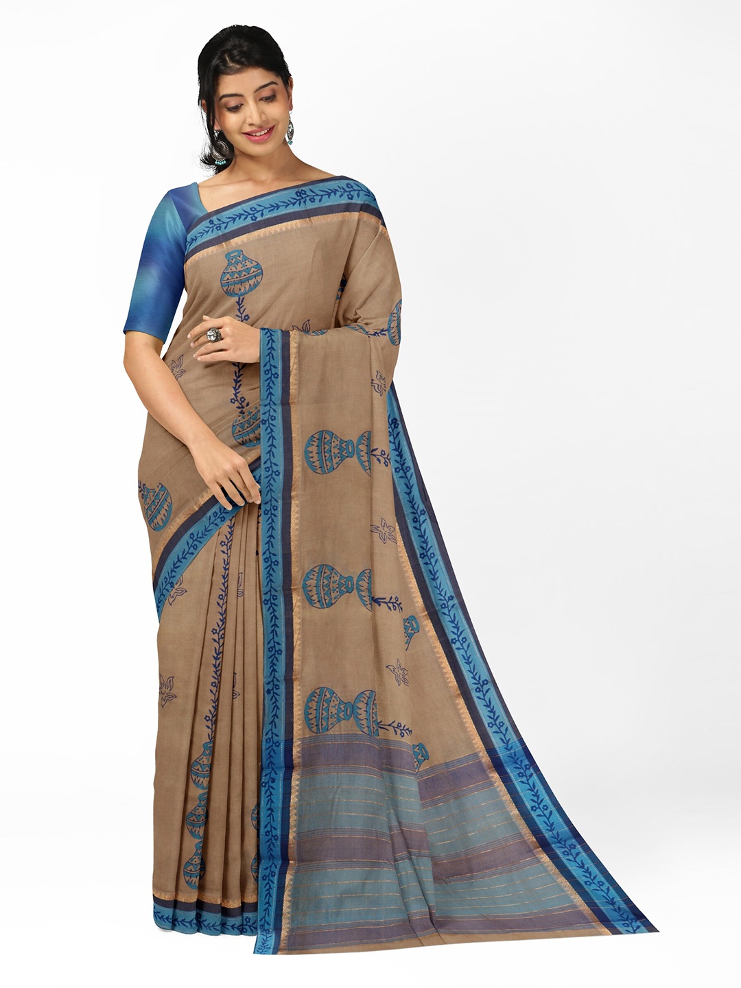 

APCO Ethnic Motifs Printed Pure Cotton Saree, Brown