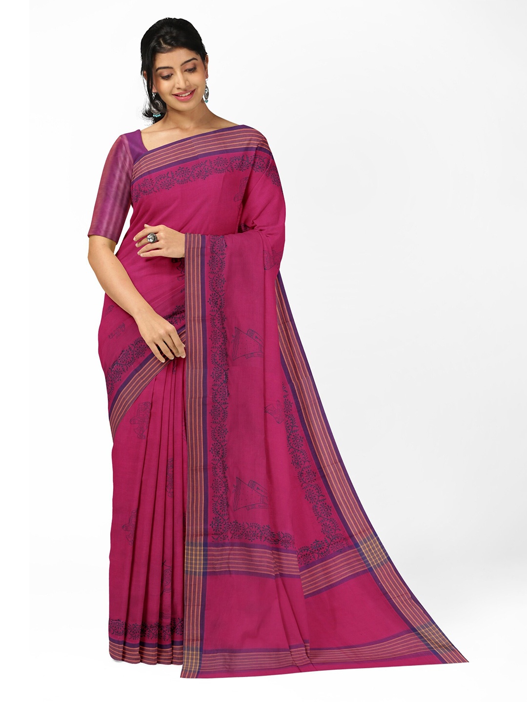 

APCO Geometric Printed Pure Cotton Saree, Pink
