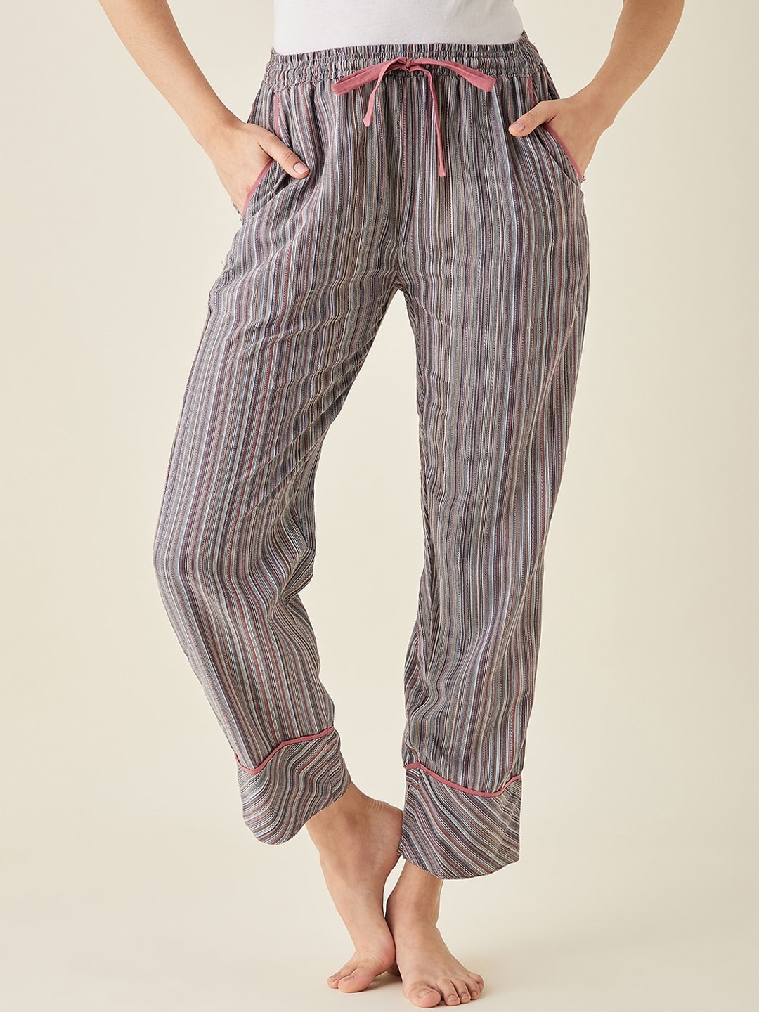 

The Kaftan Company Women Striped Cotton Lounge Pants, Pink