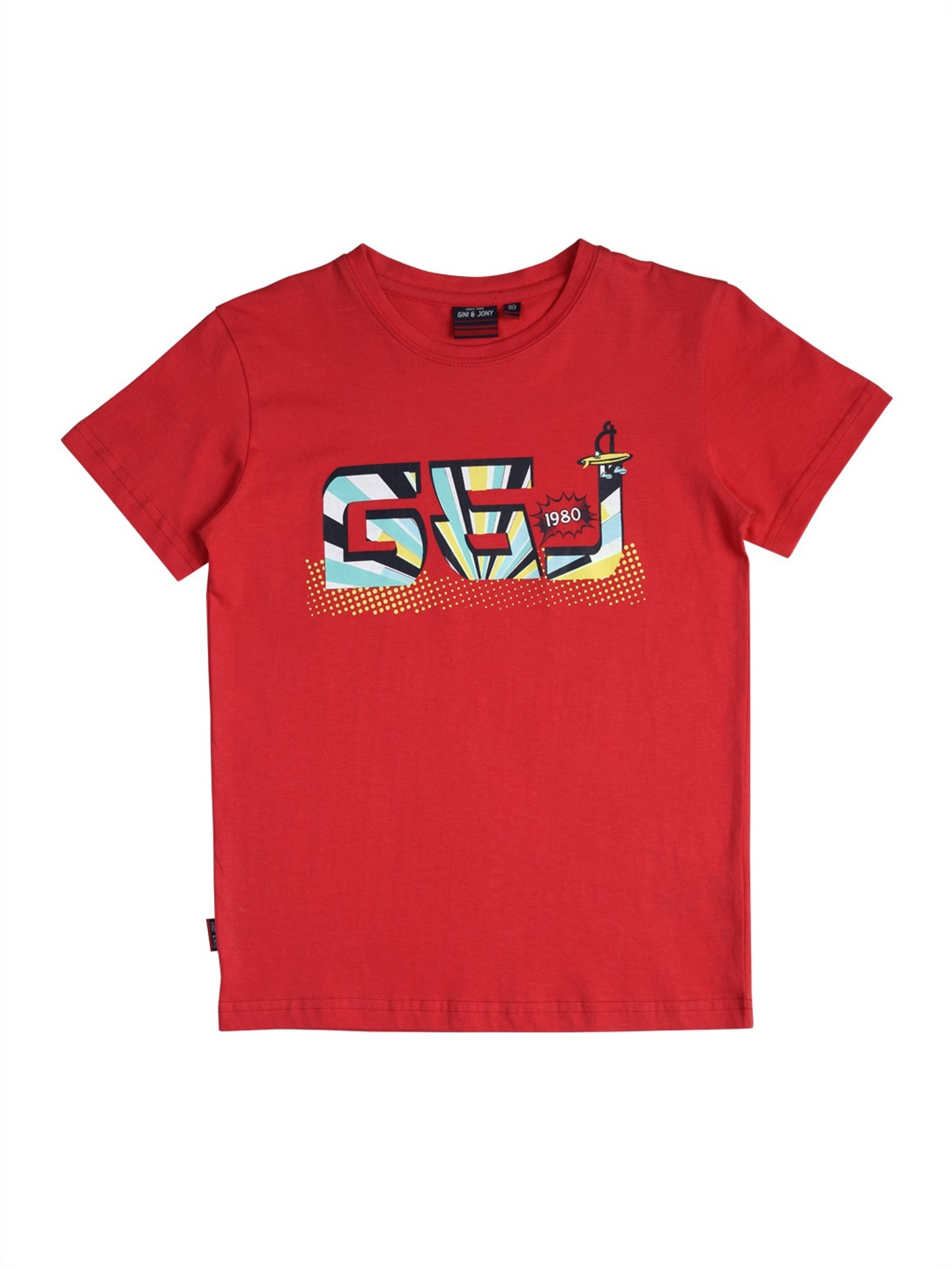 

Gini and Jony Boys Cotton Typography Printed T-shirt, Red