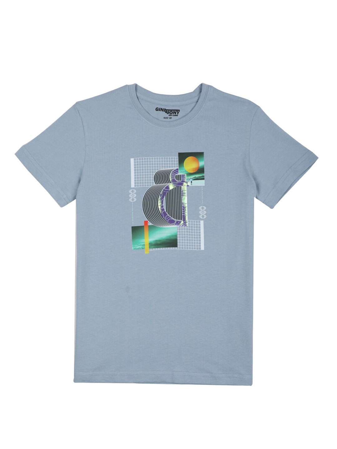 

Gini and Jony Boys Printed Round Neck Cotton T-shirt, Blue