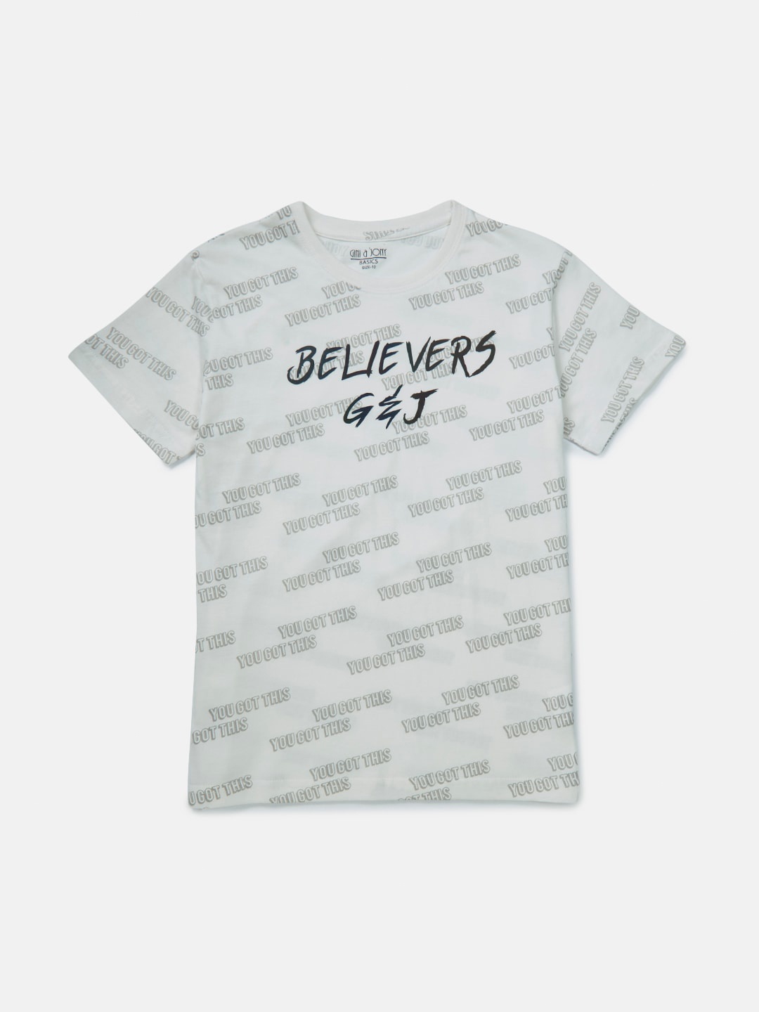 

Gini and Jony Boys Printed Round Neck Cotton T-shirt, White