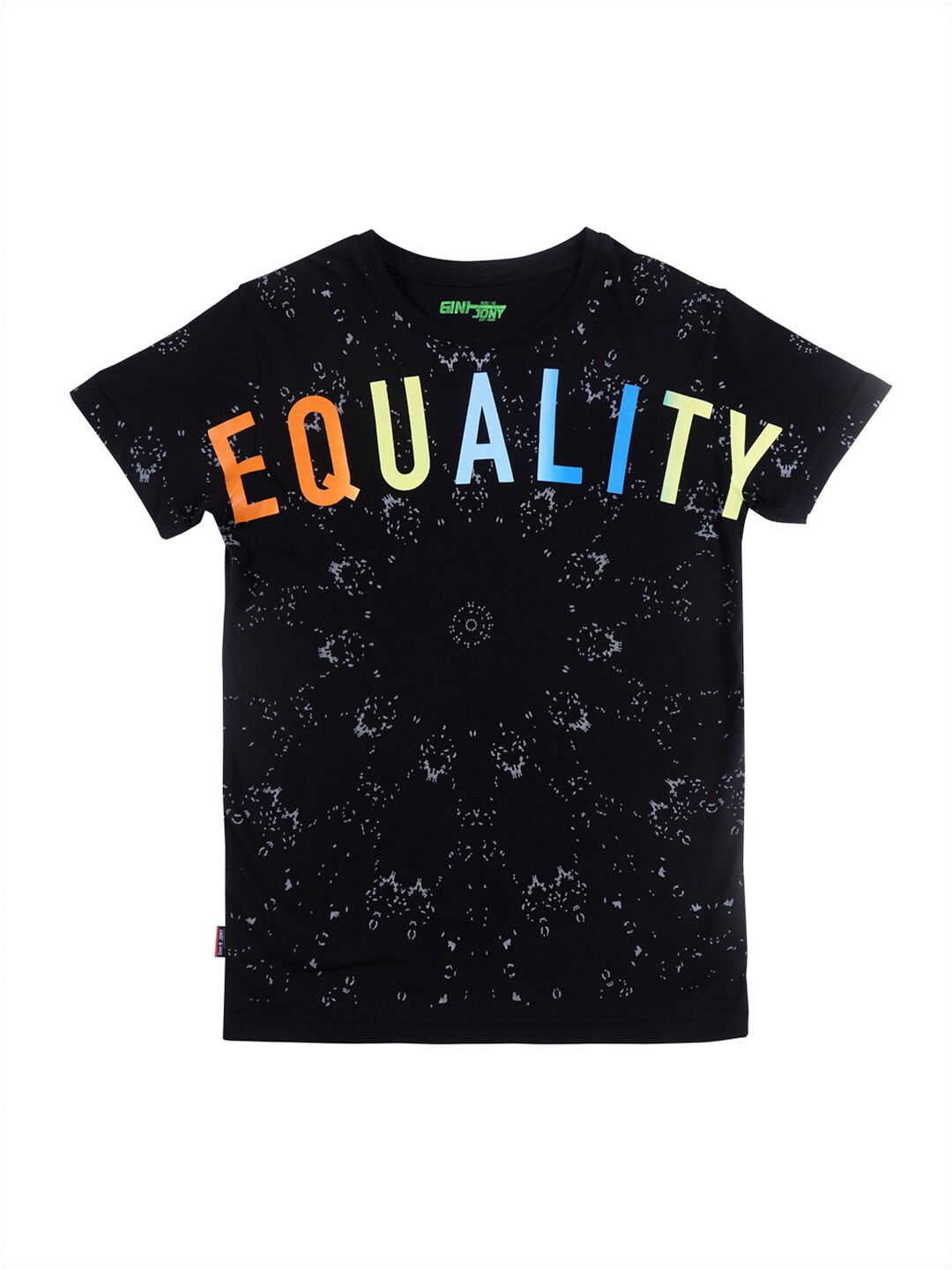 

Gini and Jony Boys Printed Round Neck Cotton T-shirt, Black