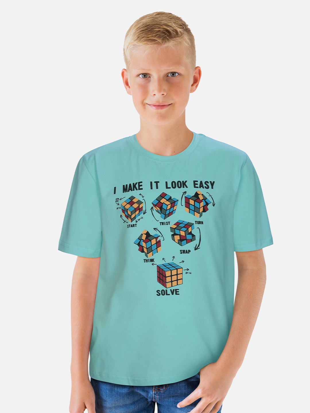 

Gini and Jony Boys Printed Cotton T-shirt, Sea green