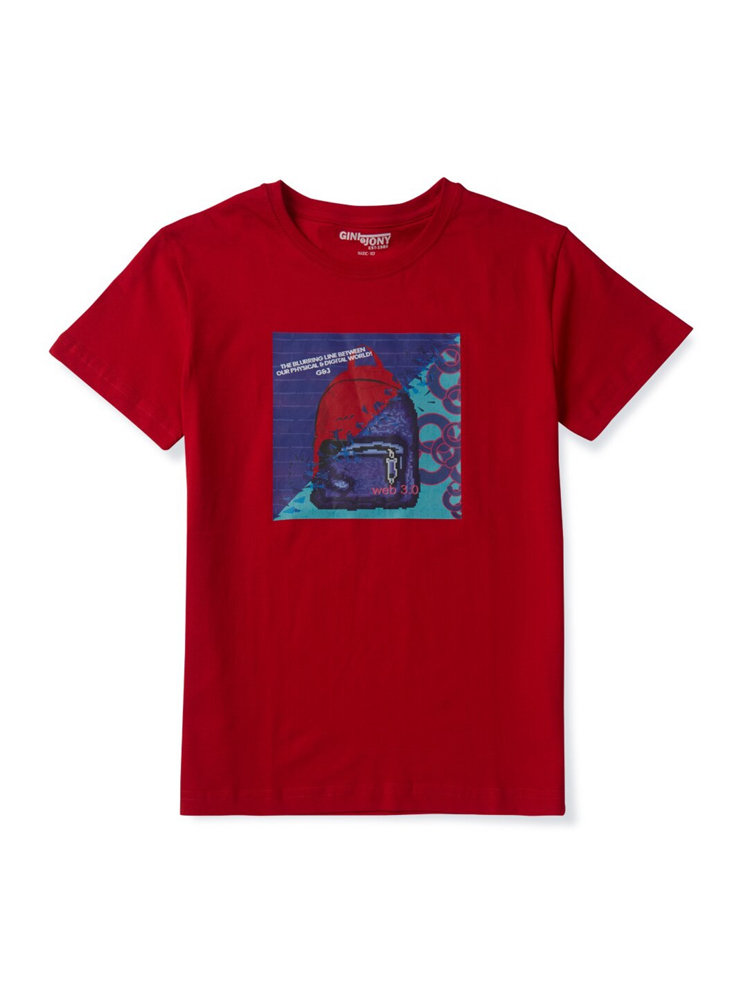 

Gini and Jony Boys Graphic Printed Cotton T-shirt, Red