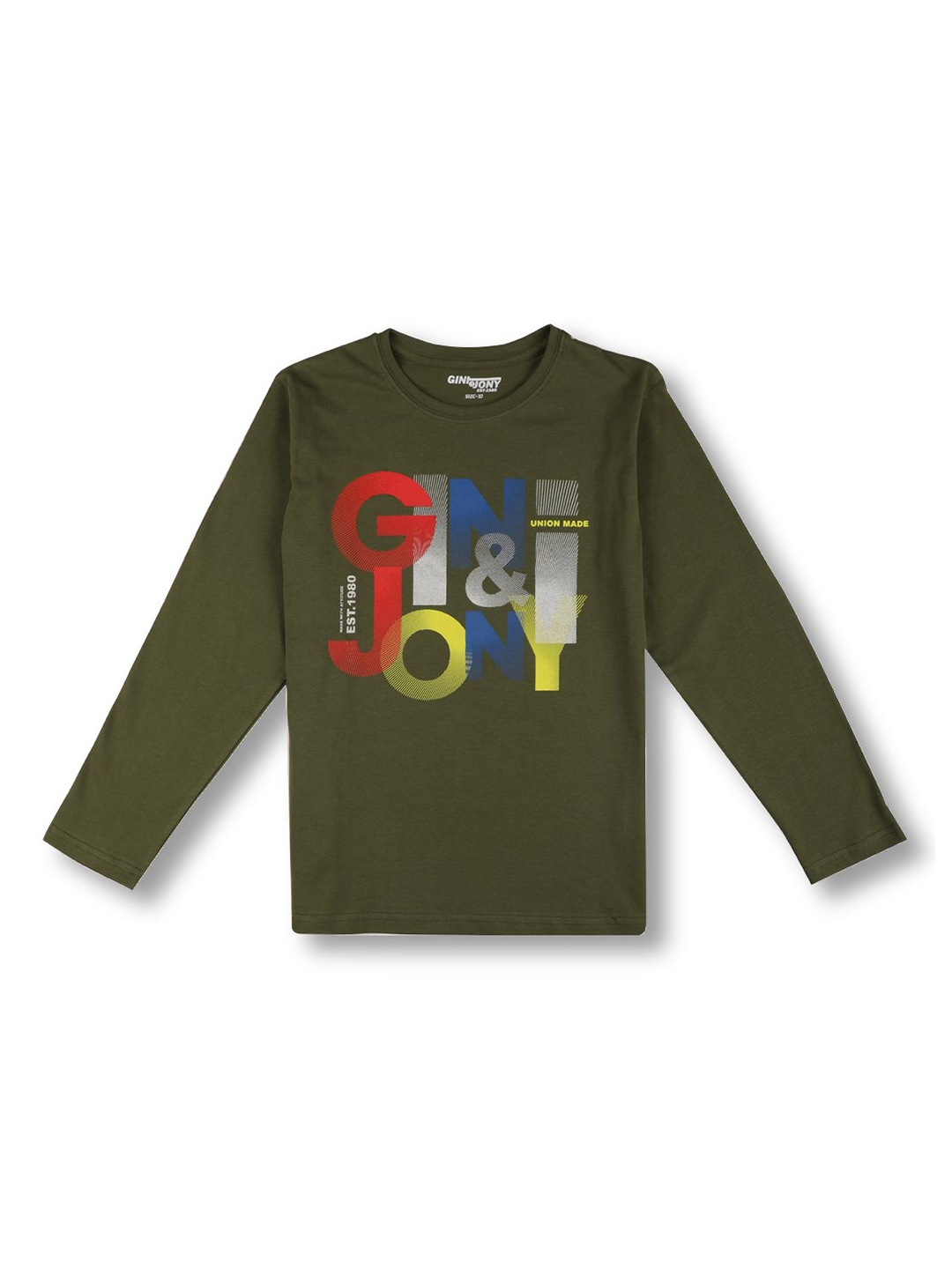 

Gini and Jony Boys Printed Cotton T-shirt, Green