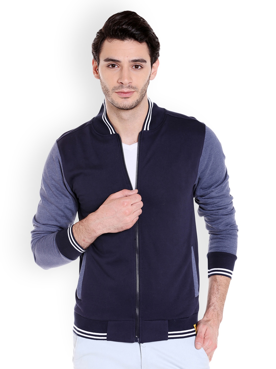 

Campus Sutra Men Blue Solid Bomber Jacket