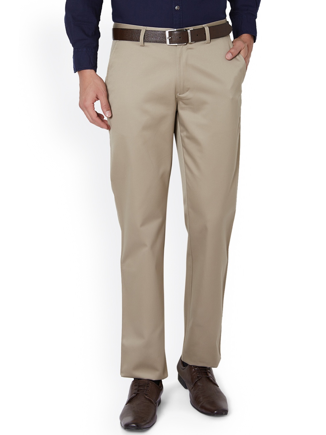 

Peter England Men Beige Slim Fit Solid Formal Trousers