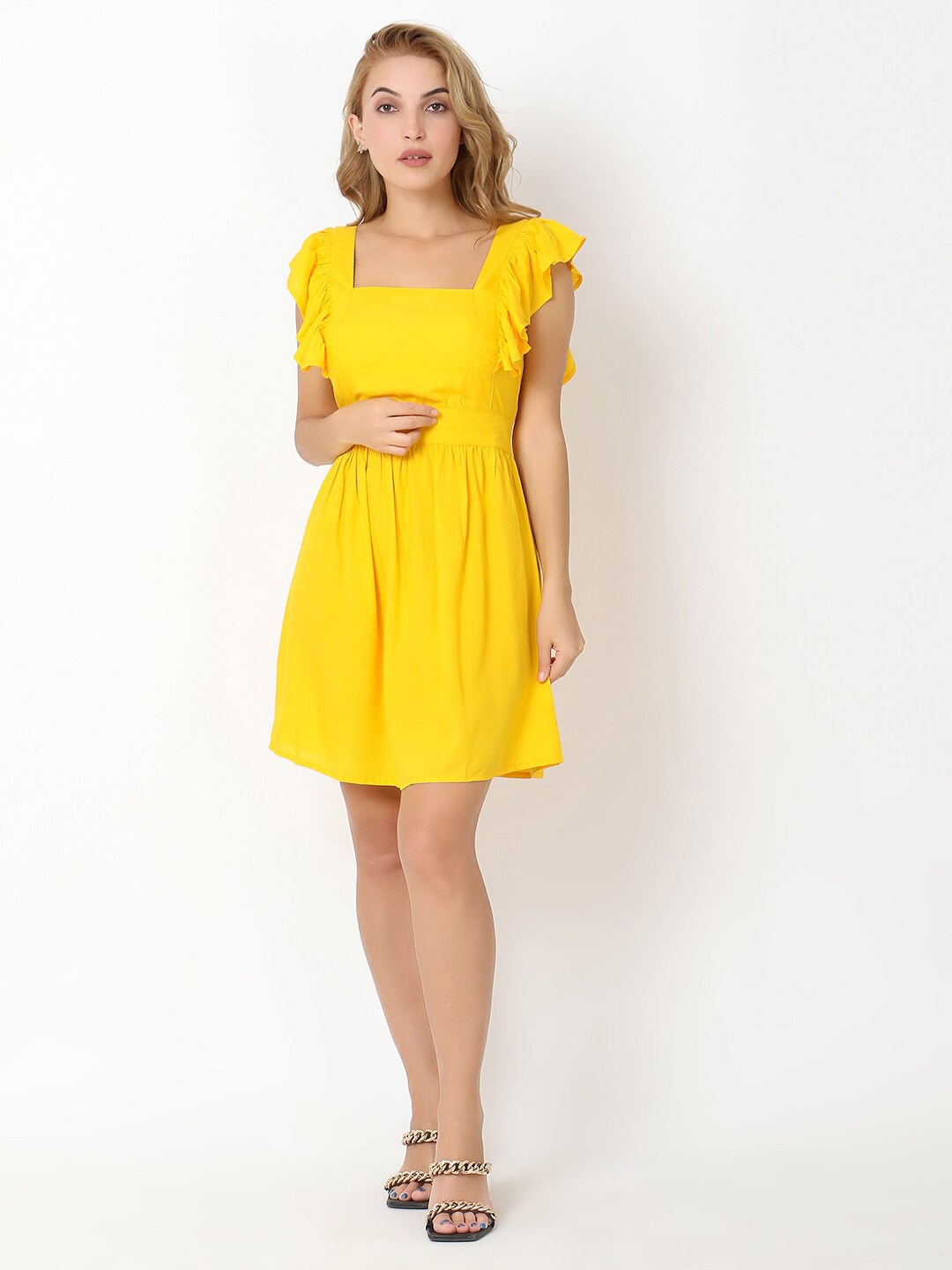 

Again fashions Square Neck Dress, Yellow