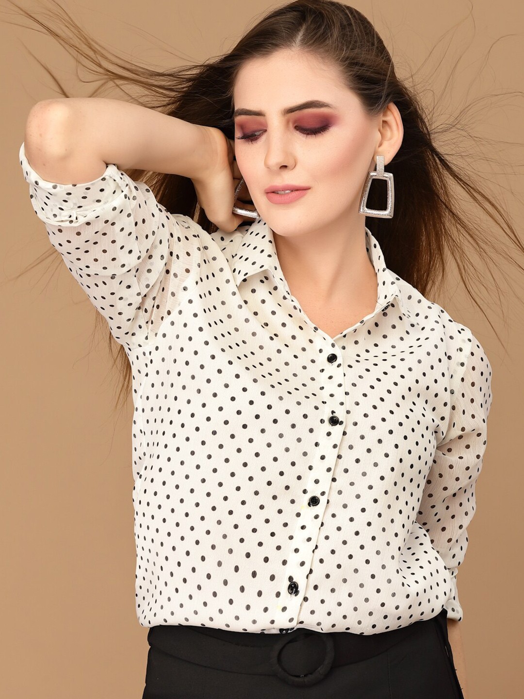 

Selvia Women Polka Dots Printed Casual Shirt, White