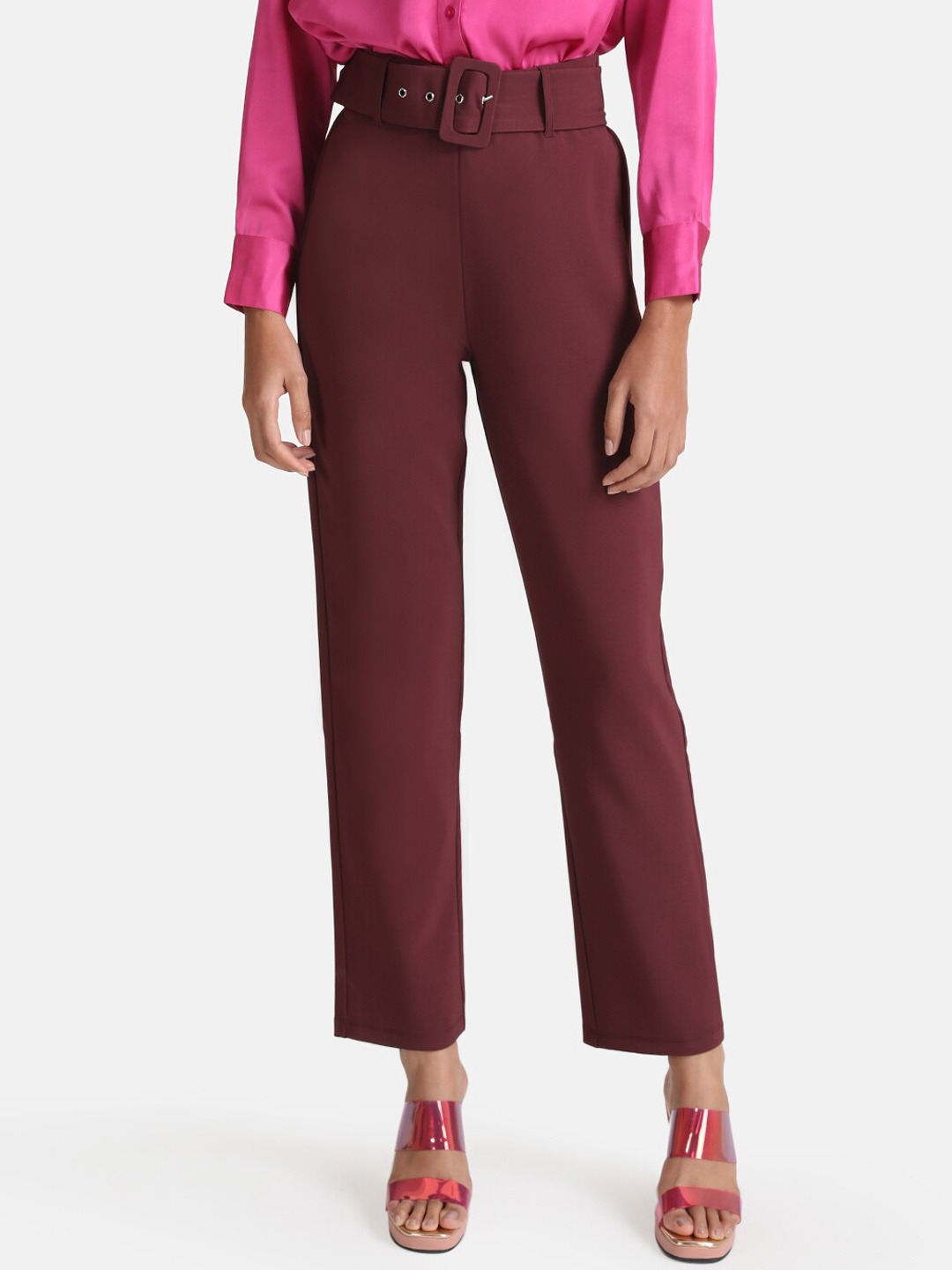 

Kazo Women High-Rise Trousers, Maroon