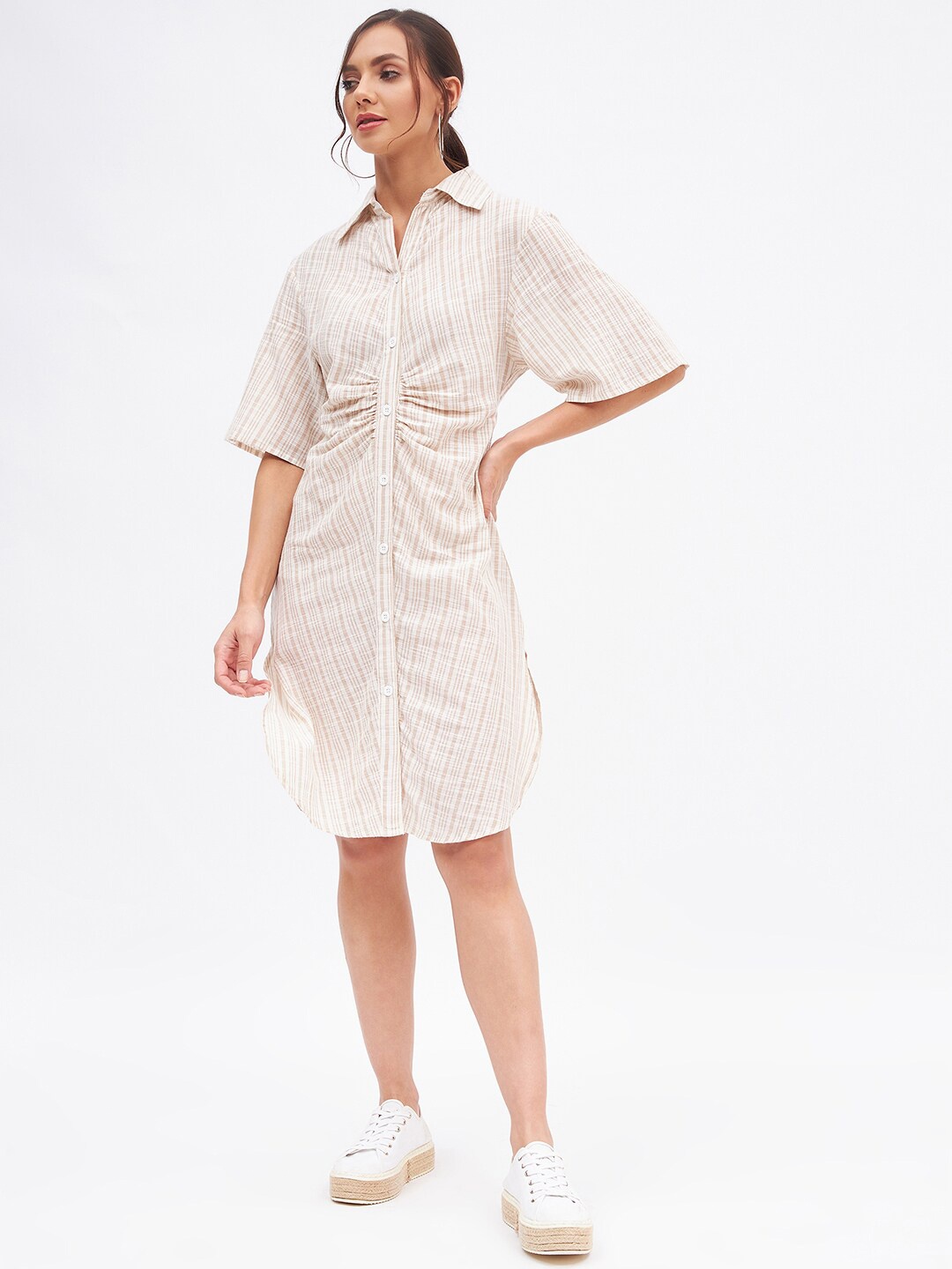 

Kibo Striped Cotton Shirt Dress, Beige