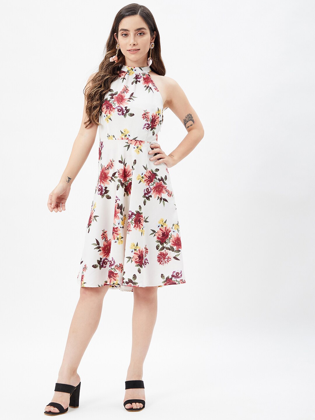 

Kibo Floral Printed Fit & Flare Dress, White