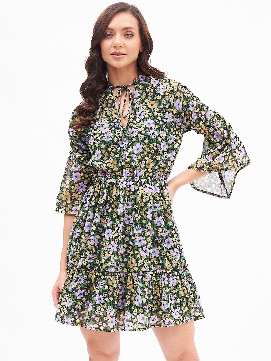 

Kibo Floral Tie-Up Neck Georgette Dress, Blue