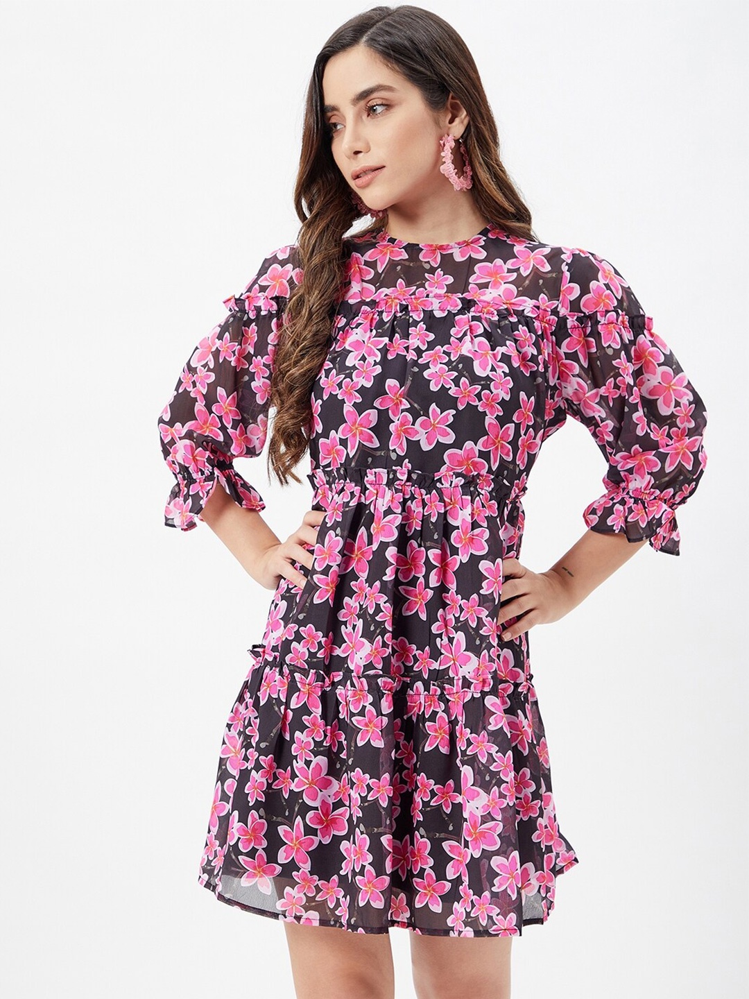 

Kibo Floral Georgette Dress, Black